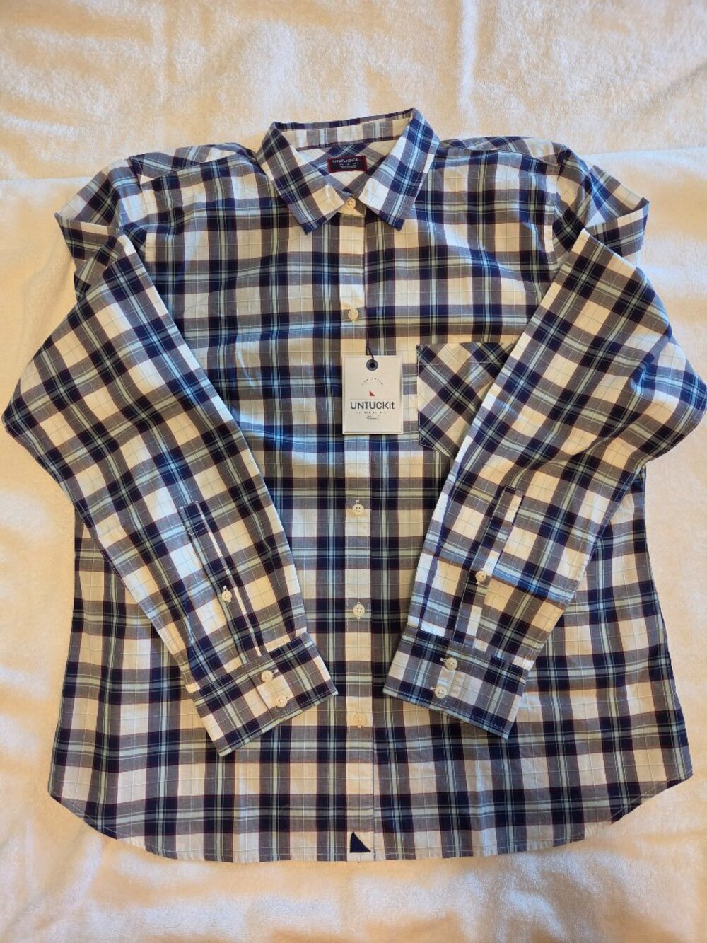 UNTUCKit Womens Plaid Button Down Shirt Blue Cotton Long Sleeve Size 12 NEW